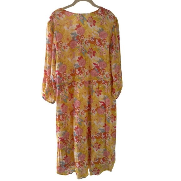 Torrid Yellow Pink Floral Embroidered Rayon Boho V Neck Dress Size 1X - Picture 4 of 6